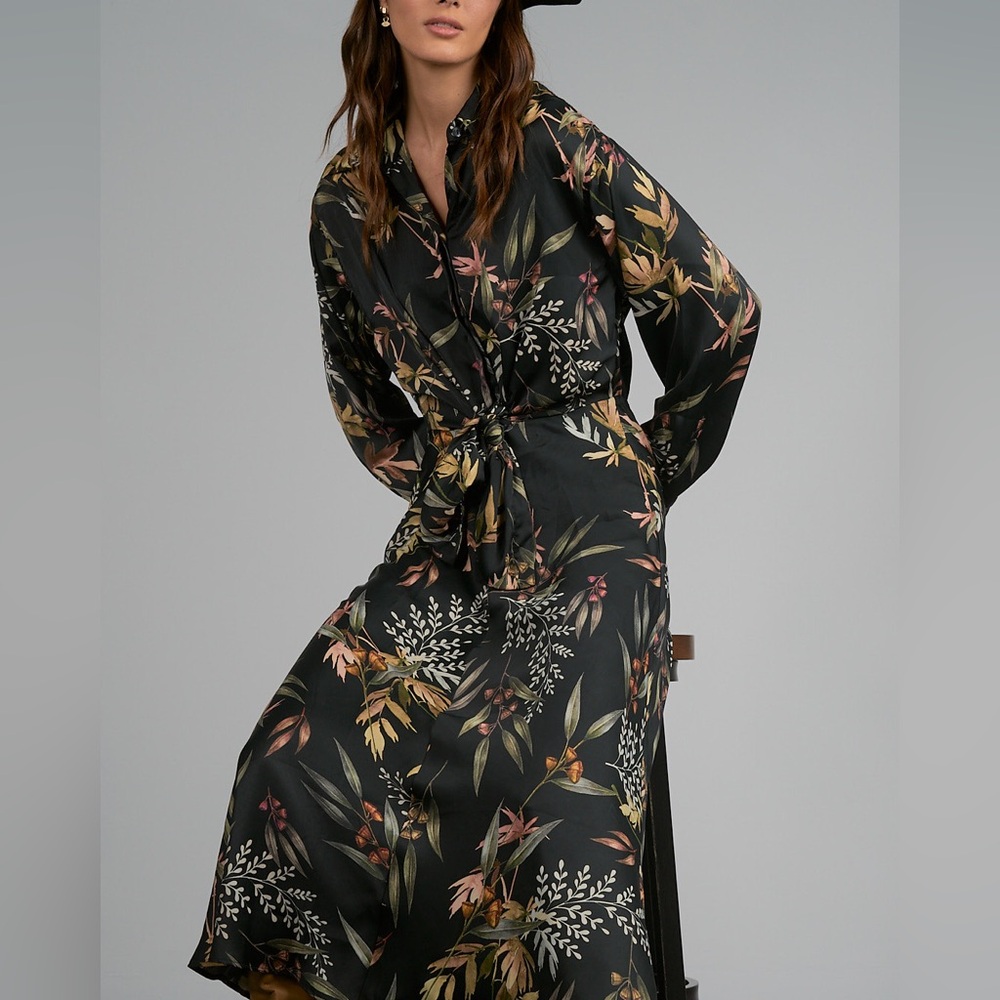 Satin print dress tropical theme